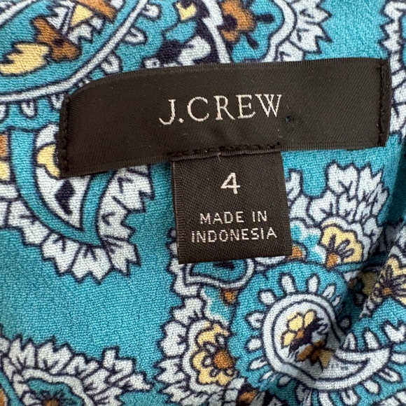 J. Crew Sky Blue Paisley V-Neck Long Sleeve Dress Puff Sleeve Button Front 4 - Picture 6 of 9